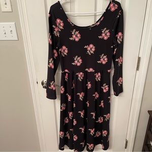 Old Navy Black Floral Maxi Dress Long Sleeve Medium